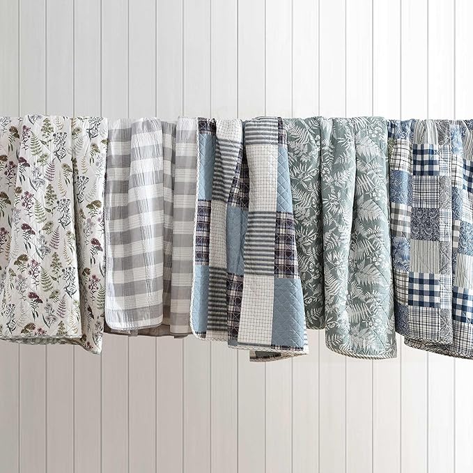 Eddie Bauer - Twin Quilt Set, Reversible Cotton Bedding with Matching Sham, Patchwork Plaid Bedding Set (Hawthorne Blue, Twin)