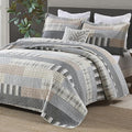 Farmhouse King Quilt Set - 100% Cotton Patchwork Striped Plaid King Size Quilt Bedspread, Grey Brown Beige Lightweight Reversible Coverlet Bedding Set with 2 Pillow Shams, All Season-98x90
