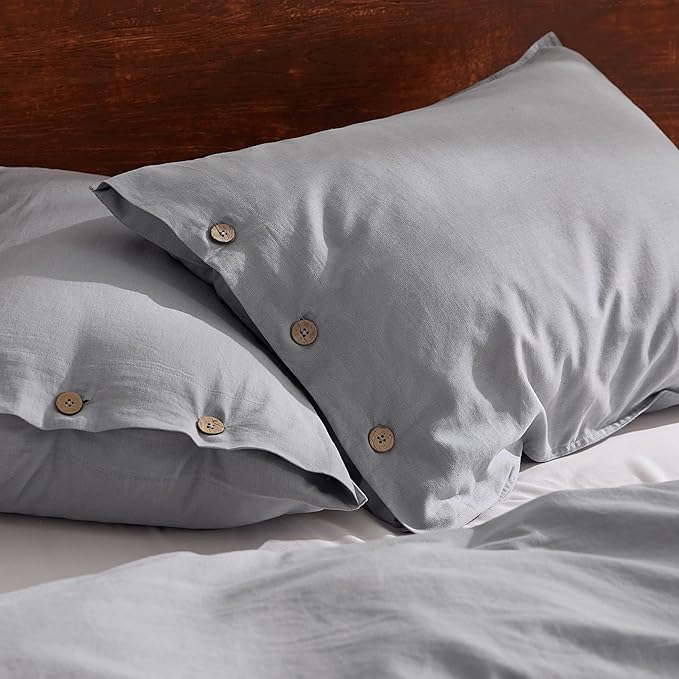 Bedsure Linen Duvet Cover King - Linen Cotton Blend Bedding Set, Soft & Cozy, 3 Pieces, 1 Duvet Cover 104x90 Inches and 2 Pillowcases, Silver Grey Color Cooling Bedding, Comforter Sold Separately