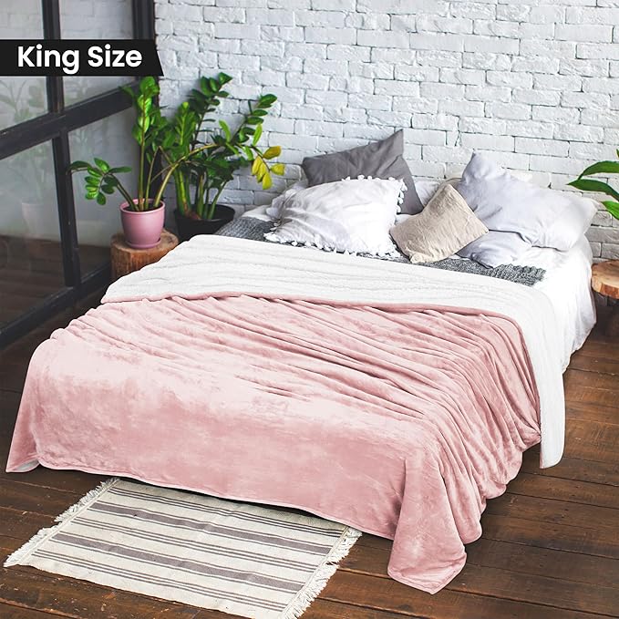 Utopia Bedding Sherpa Blanket King Size (Pink, 90x102 Inches) - Soft Lightweight Plush Fleece Reversible Blanket for Bed, Sofa, Couch, Camping and Travel