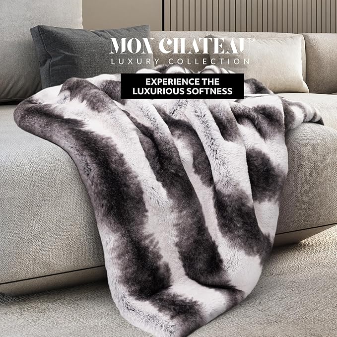 Mon Chateau 60" x 70" Embrace Foldover Faux Fur Throw, Plush Throw with 6cm Foldover for Couch, Sofa, or Bed, Ultra Soft Blanket for Sleeping or Home Decor, Meadow Loom