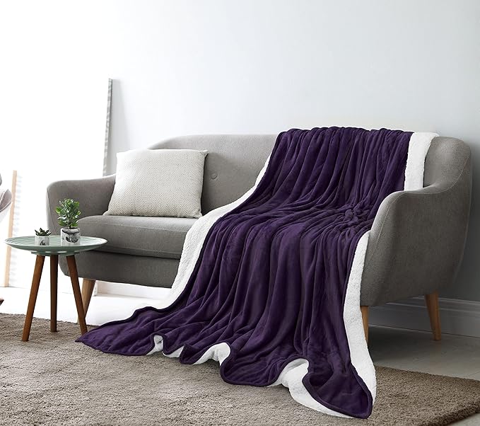 Utopia Bedding Sherpa Blanket Throw Size (Plum, 50x60 Inches) - Soft Lightweight Plush Fleece Reversible Blanket for Bed, Sofa, Couch, Camping and Travel