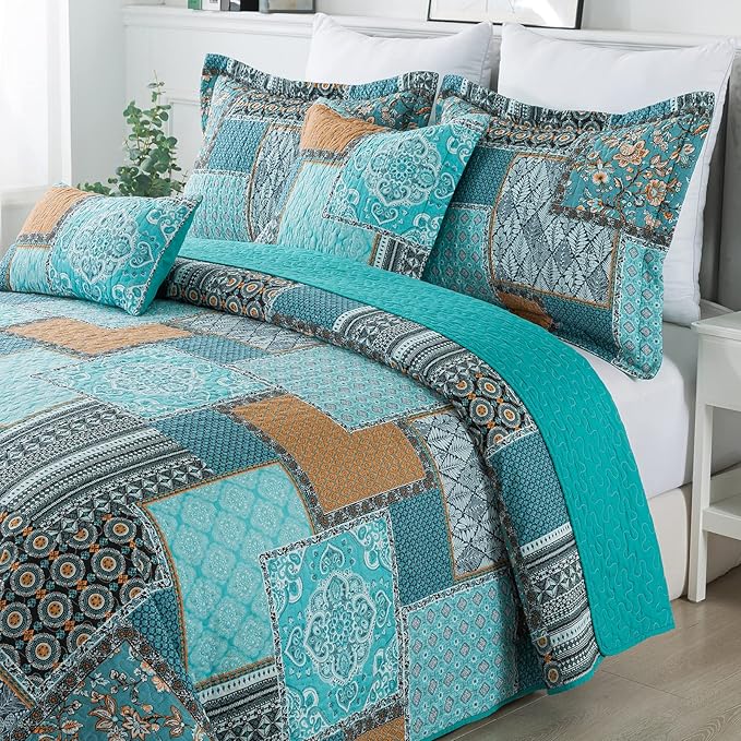 BEDIFANY 3 Pieces Cotton King Size Quilt Sets, King Bedspread Lightweight Quilted Reversible Coverlets Farmhouse Quilt Bedding Sets Boho King Quilt Set for Bed Decorations for All Seasons