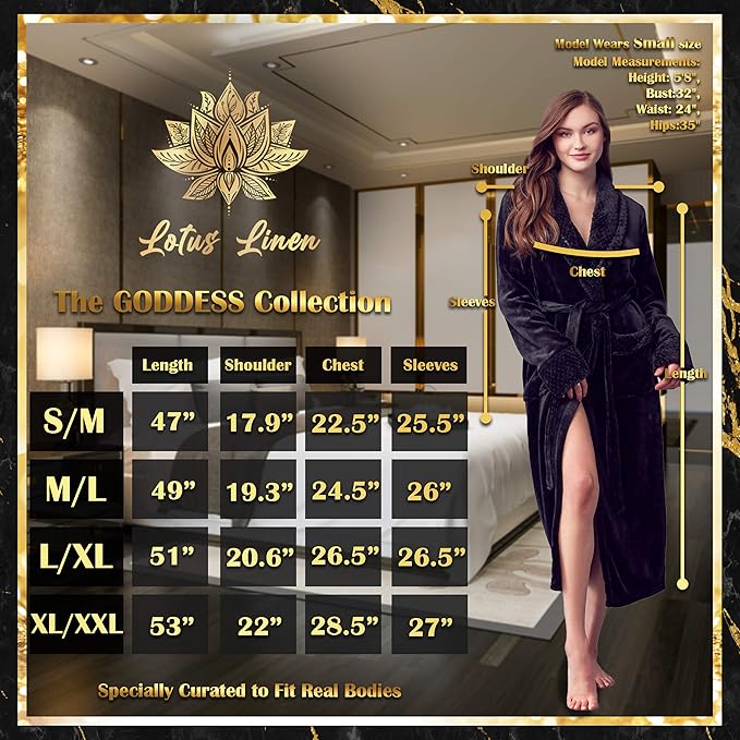 Lotus Linen Plush Robes for Women - Soft Bathrobe, Custom Monogram, Warm Fleece Robe with Pockets