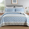 Cotton Quilts Queen Size, Blue Comforter Set, Farmhouse Striped Bedspreads Queen Size,Bohemian Bedding Comforter Sets,All Seasons 3 Pieces