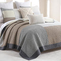 Real-Patchwork Plaid King Quilt - 100% Cotton Farmhouse Beige Brown Gray King Size Quilts Bedspread, Lightweight Reversible Quilted Coverlet Bedding Set for All Season, 3-Piece(98"x106")