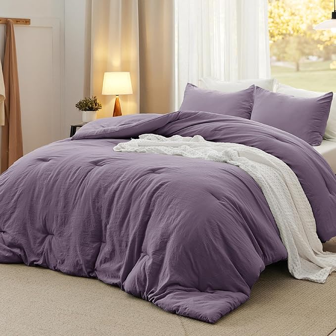 Bedsure King Size Comforter Set, Grayish Purple Soft Prewashed Bedding for All Seasons, 3 Pieces GentleSoft™ Down Alternative Bed Set, 1 Lightweight Comforter (104"x90") and 2 Pillowcases (20"x36")