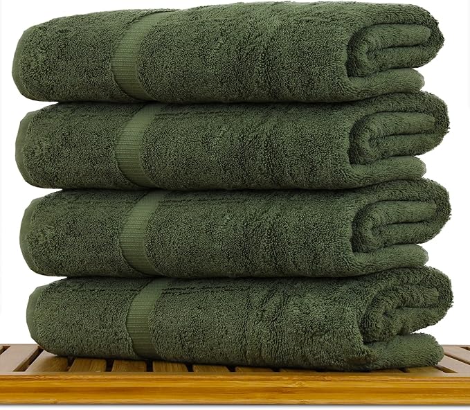 Luxury Hotel & Spa Ultra Soft Bath Towels 100% Turkish Cotton - Moss - Set of 4