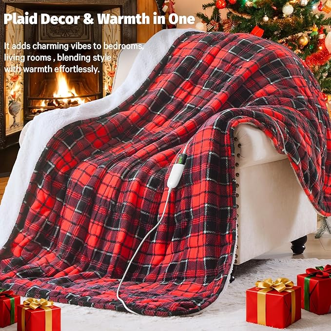 Red Heated Weighted Blanket for Adults 20Lbs Queen Size 60"x80", 2-in-1 Electric Heating Pad Lap Heavy Blanket for 190-210 lbs for Couch, 10 Level 1-8H Auto Off, Christmas Birthday Gifts for Women Mom
