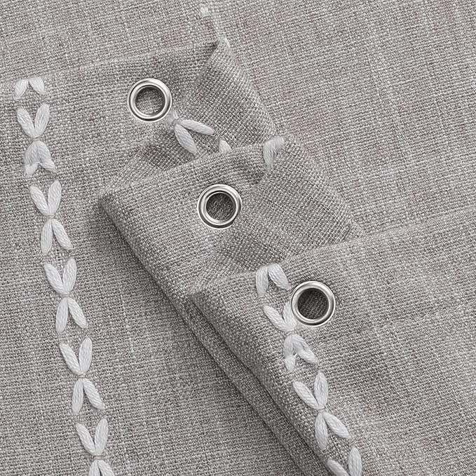 MitoVilla Boho Extra Long Shower Curtain 72 x 96, Grey Modern Farmhouse 96 inch XL Polyester Linen Texture Tassel Fabric Shower Curtain Set with Hooks for Cottagecore Country Bathroom Decor,Grey