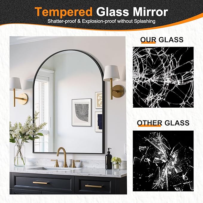Delma Arched Bathroom Mirror, 28"x40" Wall Mounted Vanity Mirror for Bedroom, Living Room and Entryway, Gold