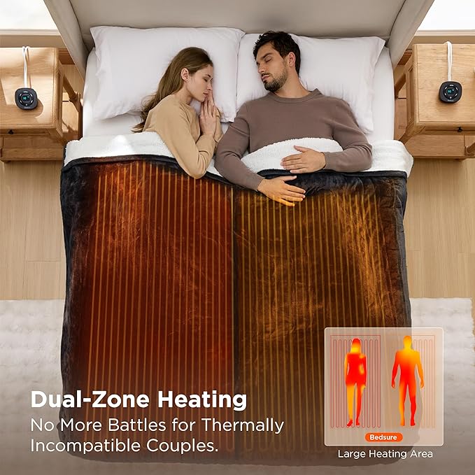 Bedsure Electric Blanket King Size - Dual Control Heated Blanket King Size, Fast Heating with 10 Time Settings & 10 Heat Settings, Warm Gift for Grandma (100x90 inches, Black)