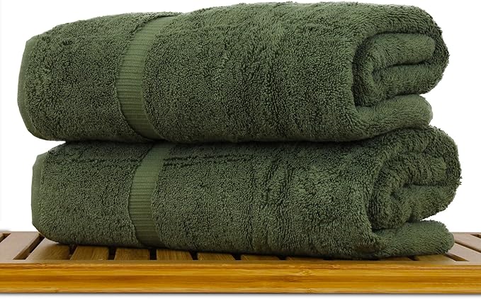 Luxury Hotel & Spa Ultra Soft Bath Towels 100% Turkish Cotton - Moss - Set of 2