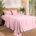 Bare Home 100% Rayon Made from Bamboo Split Head Flex King Sheet Set - 5 Piece Bedding Set - Deep Pockets - Breathable - Easy Fit - Bedding Sheets & Pillowcases (Split King, Light Pink)