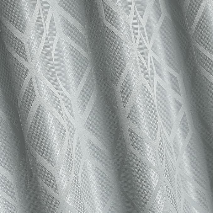 Amazon Basics Jacquard 2-Piece 100% Blackout Curtains, Living Room and Bedroom Drapes, Thermal Insulated Window Treatment, 52"x63", Light Grey