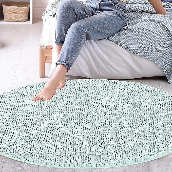 MAYSHINE Round Area Rug Set for Bathroom | Soft Plush Chenille Bath Mat, Water Absorbent Non-Slip Bathroom Rug | Washable Shag Carpet for Shower, Bedroom, or Home Décor | 36"x36" (Round) | Spa Blue