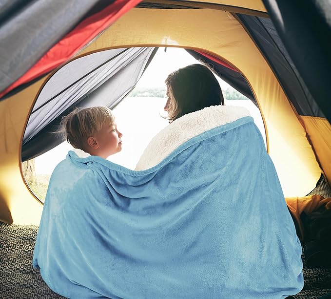 Utopia Bedding Sherpa Blanket Twin Size (Washed Blue, 90x66 Inches) - Soft Lightweight Plush Fleece Reversible Blanket for Bed, Sofa, Couch, Camping and Travel