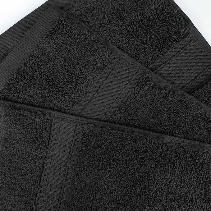 Superior Egyptian Cotton Pile 8 Piece Towel Set, Includes 2 Bath, 2 Hand, 4 Face Towels/Washcloths, Ultra Soft Luxury Towels, Thick Plush Essentials, Guest Bath, Spa, Hotel Bathroom, Black