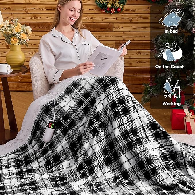 Grey Heated Weighted Blanket for Adults 20Lbs Queen Size 60"x80", 2-in-1 Electric Heating Pad Lap Heavy Blanket for 190-210lbs for Couch, 10 Level 1-8H Auto Off, Birthday Gifts for Men Dad Boyfriend