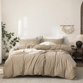 Linen Feel Duvet Cover King Size 104inch x 90inch,100% Washed Cotton Duvet Cover with Zipper Closure and 2 Pillowcases, Color of Mocha Brown