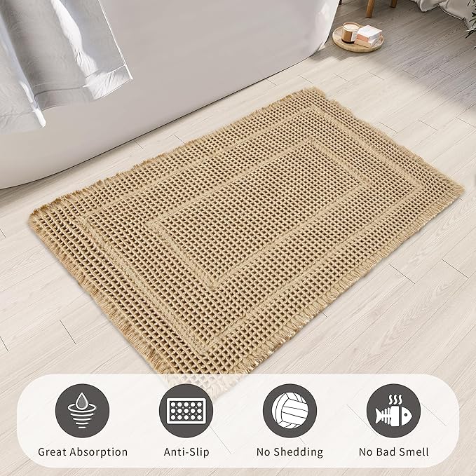 Bath Decor Bath Rugs,Upgraded Waffle Bath Mat,Super Absorbent Non Slip Bath Carpet,Machine Washable Bathroom Rugs for Bathroom, Quick Dry Shower Mats, Ultra Soft,Brown,24" x 36"