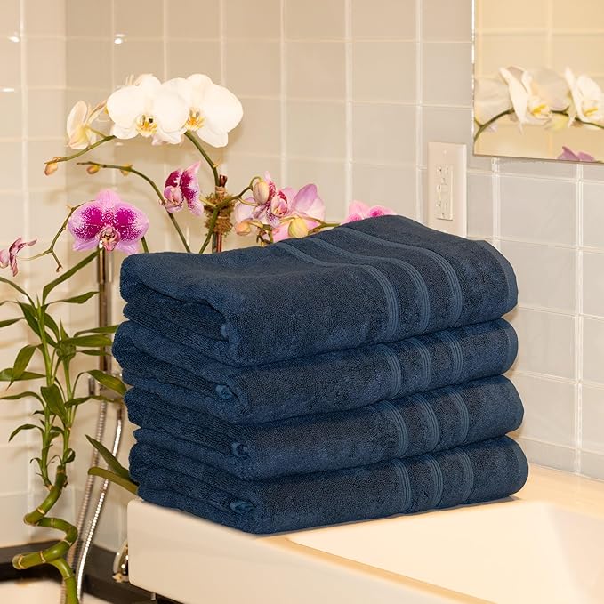Mosobam Luxury Turkish 14pc Deluxe Bath Bundle Body Hand Face Towel and Mat Navy Blue 700 GSM & 1000 GSM Bamboo Viscose & Aegean Turkish Combed Cotton