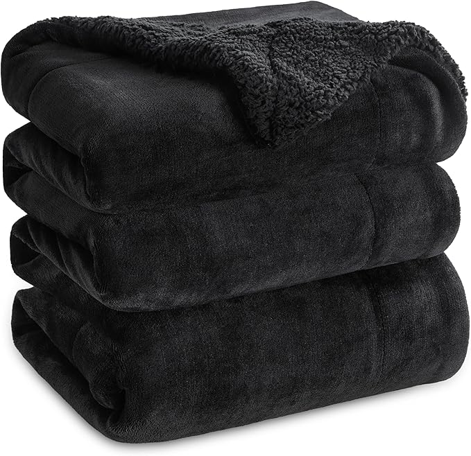 Bedsure GentleSoft Sherpa Fleece Blankets King Size for Bed - Thick and Warm Throw for Women and Men, Soft Fuzzy Plush King Blanket for Winter, Black, 108x90 Inches