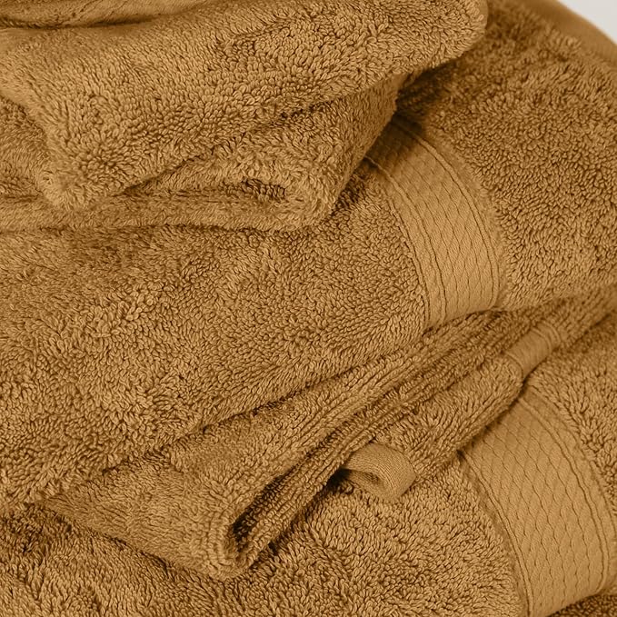Superior Egyptian Cotton Pile 8-Piece Towel Set, Includes 2 Bath, 2 Hand, 4 Face Towel/Washcloth, Heavyweight, Ultra Soft Luxury Towels, Thick Plush Essentials, Guest Bath, Spa, Hotel Bathroom, Gold