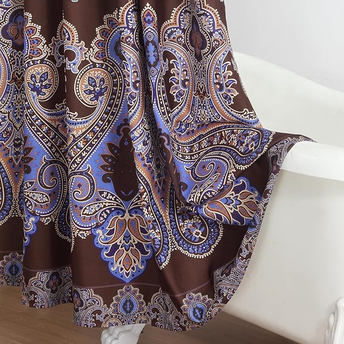 Extra Long Boho Shower Curtain, Brown and Blue Bohemian Paisley Pattern Fabric Shower Curtains for Bathroom, Decorative Waterproof Bathroom Curtains, 72" W x 84" H