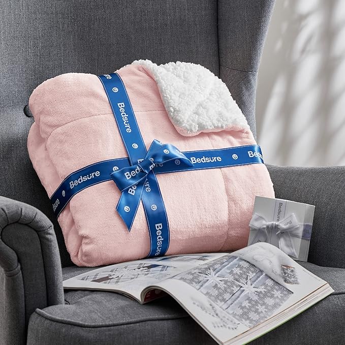 Bedsure GentleSoft Sherpa Fleece Blankets Queen Size for Bed - Thick and Warm Throw for Girls and Women, Soft Fuzzy Plush Queen Blanket for Winter, Pink, 90x90 Inches