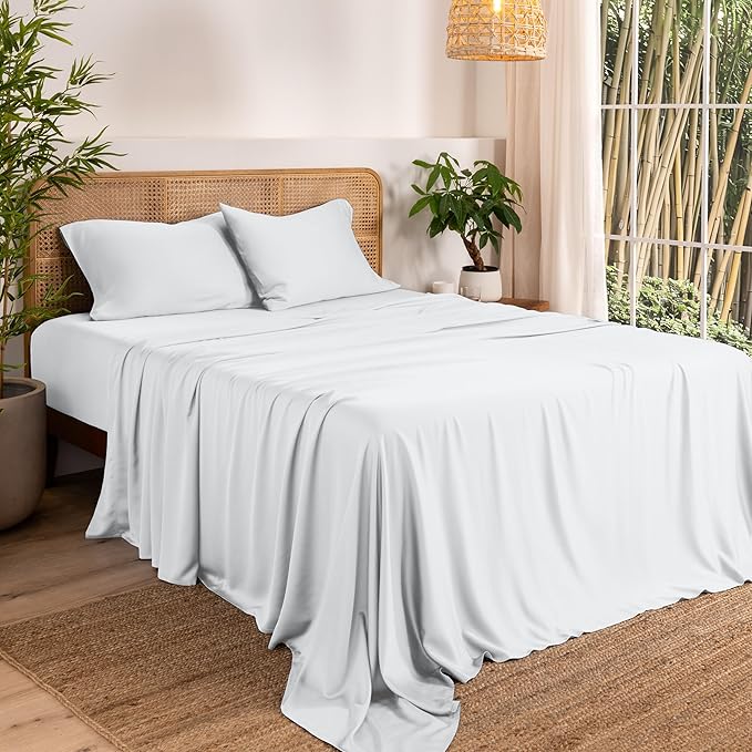 Bare Home 100% Rayon Made from Bamboo Luxury King Sheet Set - 4 Piece Bedding Set - Deep Pockets - Cooling Sheets - Breathable - Easy Fit - Soft Bedding Sheets & Pillowcases (King, White)
