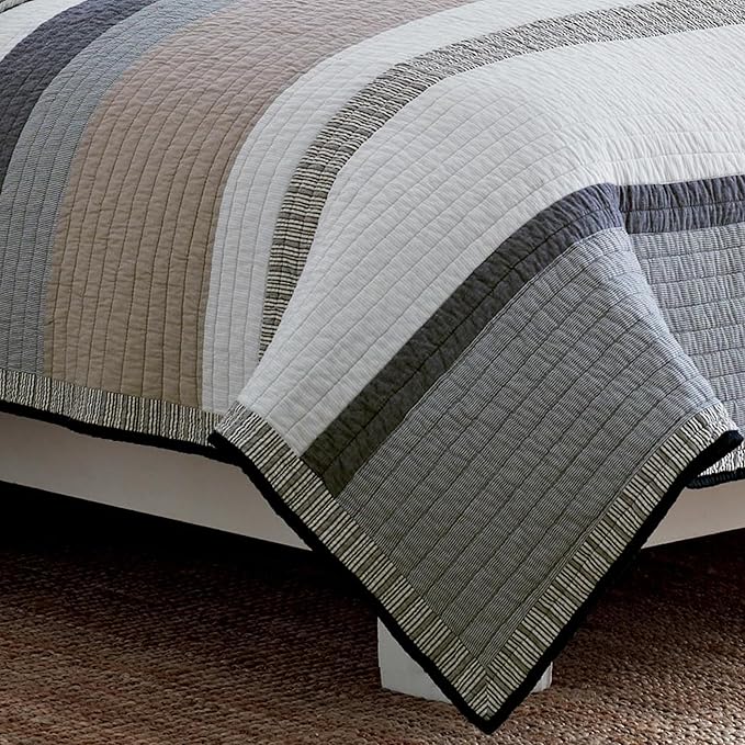 Nautica - Twin Quilt, Cotton Reversible Bedding, Home Decor for All Seasons (Tideway Tan/Grey, Twin)