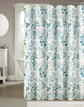 Serafina Home Hotel Quality Fabric Bathroom Shower Curtain: Floral Leaf Damask - Teal, Green and White (72 x 70 inches)