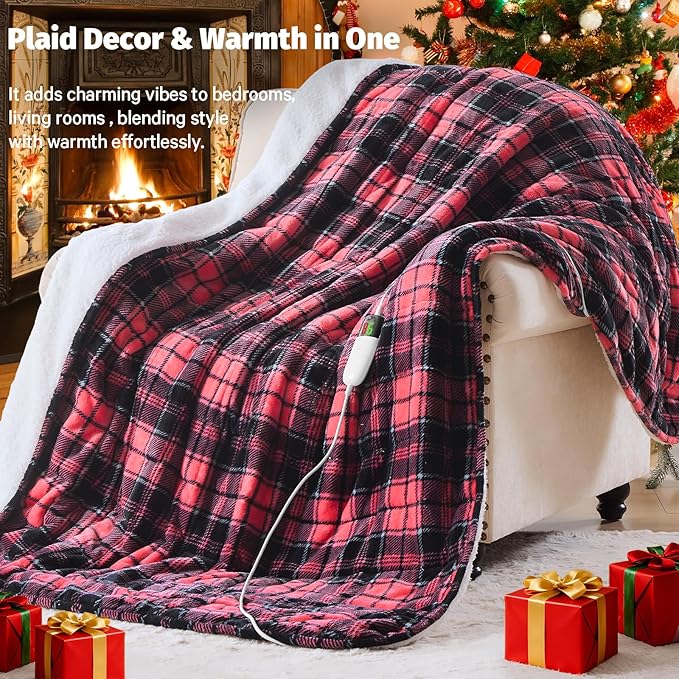 Pink Heated Weighted Blanket for Adults Queen Size 15Lbs 60"x80", 2-in-1 Electric Heating Pad Lap Heavy Blanket for 140-160lbs for Couch Bed, 10 Level 1-8H Auto Off, Birthday Gifts for Women Mom Girls