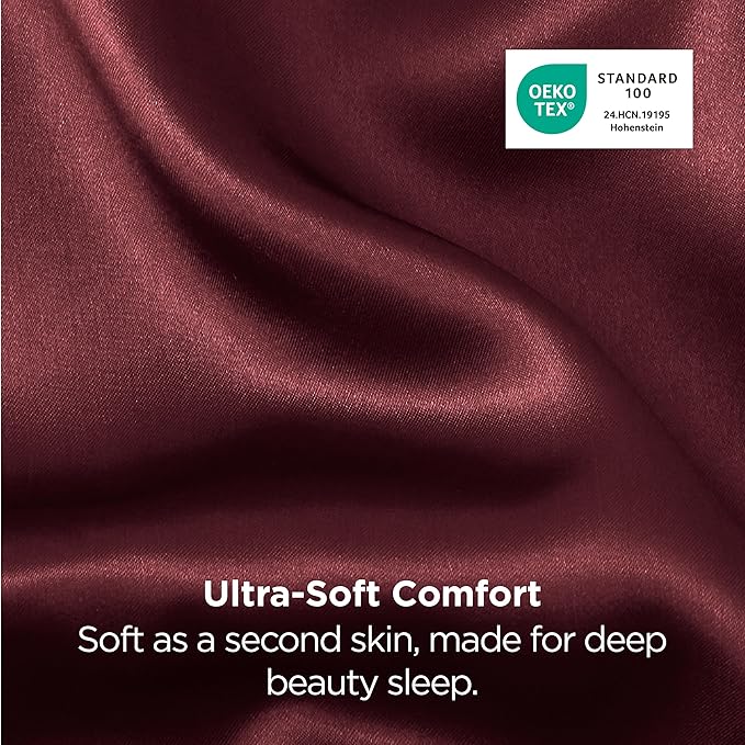 Bedsure Satin Pillowcases, Similar to Silk Pillow Cases Queen Size Set of 2, Burgundy Pillow Case with Envelope Closure, Christmas Decor Home Gifts for Women Men, 20x30 Inches, 2pcs