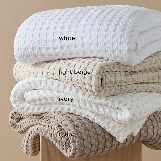 Bedsure Cooling Cotton Waffle Full Size Blanket - Lightweight Breathable Blanket of Rayon Derived from Bamboo for Hot Sleepers, Luxury Throws for Bed, Couch and Sofa, White, 80x90 Inches
