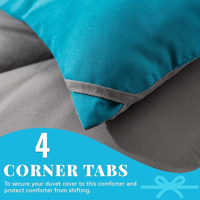 Cosybay Down Alternative Comforter (Algiers Blue/Dark Grey, Queen) - All Season Soft Quilted Queen Size Bed Comforter - Duvet Insert with Corner Tabs -Winter Summer Warm Fluffy, 88x92inches