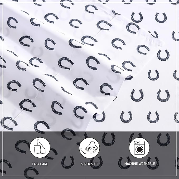 Wrangler - Twin XL Bed Sheets, Breathable & Wrinkle Resistant Bedding with Matching Pillowcase, Lightweight for Year-Round Use, Dorm Essentials (Horseshoe Dots Navy)