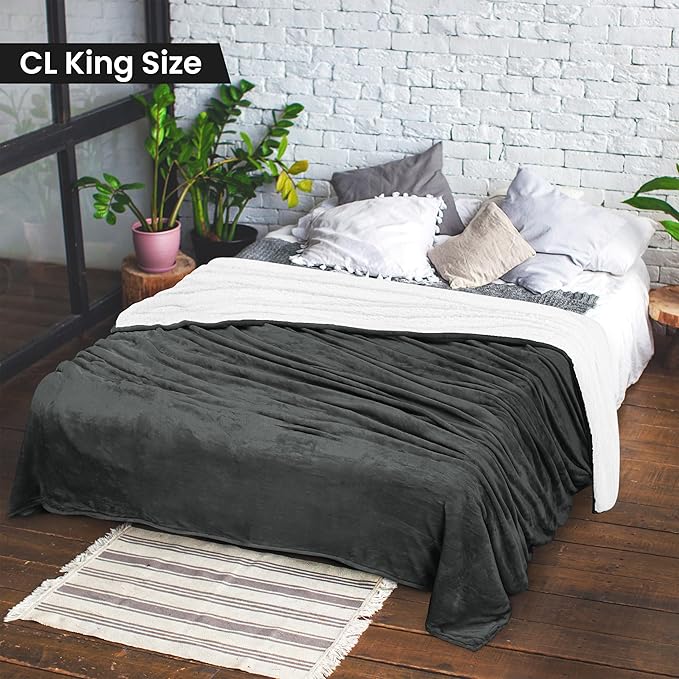 Utopia Bedding Sherpa Blanket California King Size (Grey, 102x96 Inches) - Soft Lightweight Plush Fleece Reversible Blanket for Bed, Sofa, Couch, Camping and Travel