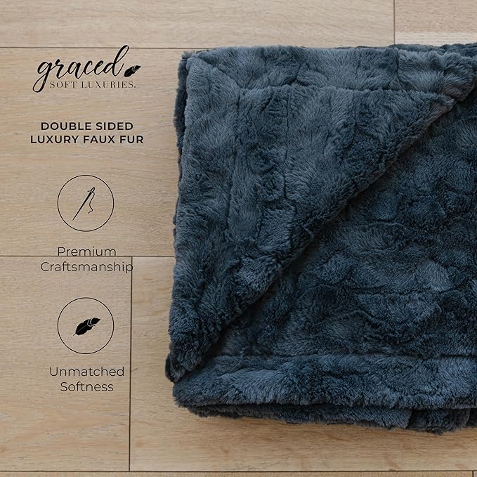 GRACED SOFT LUXURIES Charcoal Faux Fur Throw Blanket | Ultra Soft & Fluffy 50x60 inches | Cozy, Thick & Warm | Perfect for Bed or Couch | Kids & Adults