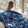 Bedsure Faux Fur Heated Blanket Throw Blanket, Fast Heating Electric Blanket with 6 Heating Levels & 4 Time Settings, Cozy Gifts for Women Men (50x60 inches, Denim Blue)