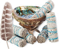 6 White Sage Smudge Kit with Feather + Abalone Shell + Stand + Instructions for Use | Spiritual Use Smoke Cleanse Ceremony Sage Bundle Smudging Kit (6 Sage Smudge Kit)