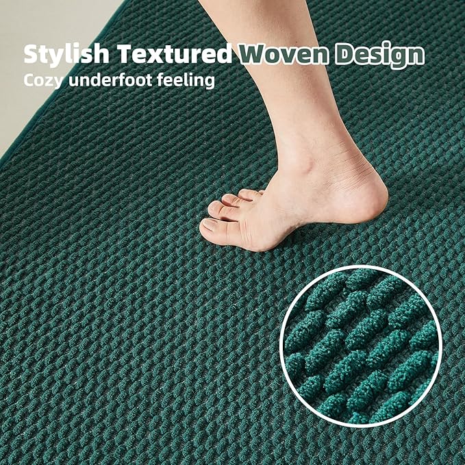 Bathroom Rugs Non Slip Washable, Super Absorbent Thin Bath Mat Quick Dry Low Pile Bathroom Rug, Dark Green 20"x48"