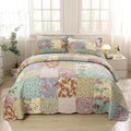 vctops Boho Patchwork Cotton Quilted Bedspread Quilt Set Queen Size 3 Pieces Soft Reversible Lightweight Coverlet Set Floral Print 1 Quilt and 2 Pillow Shams (Purple,Queen)