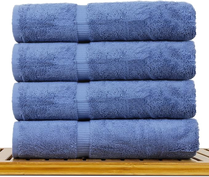 Luxury Hotel & Spa Ultra Soft Bath Towels 100% Turkish Cotton - Wedgewood - Set of 4