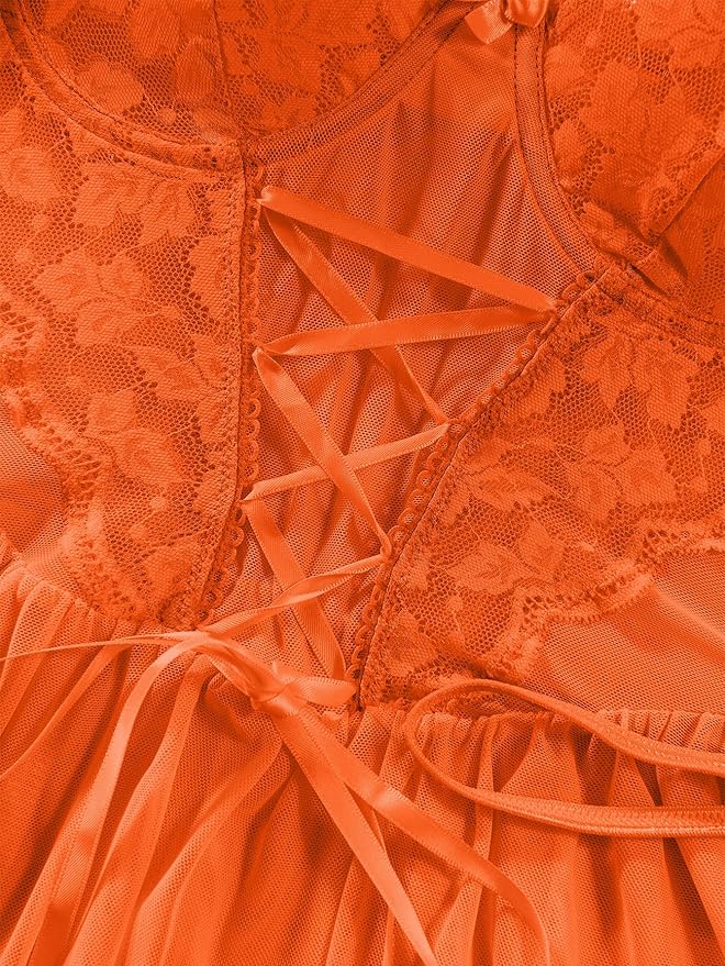 Lilosy Sexy Garter Belt Mesh Lace Babydoll Lingerie Dress Set with Thong