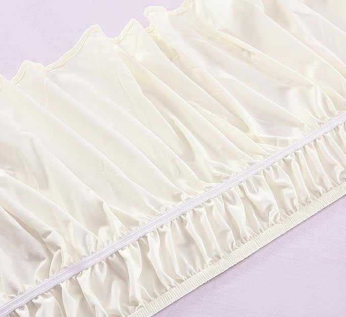 MEILA Wrap Around Bed Skirt Three Fabric Sides Elastic Dust Ruffled 18 Inch Tailored Drop,Easy to Install Fade Resistant-Ivory, Twin/Full