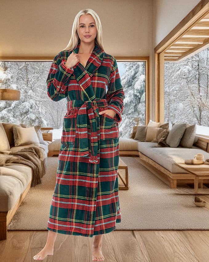 Alexander Del Rossa Plush Robe for Women, Long Fleece Winter Bath Robe, Plus Size