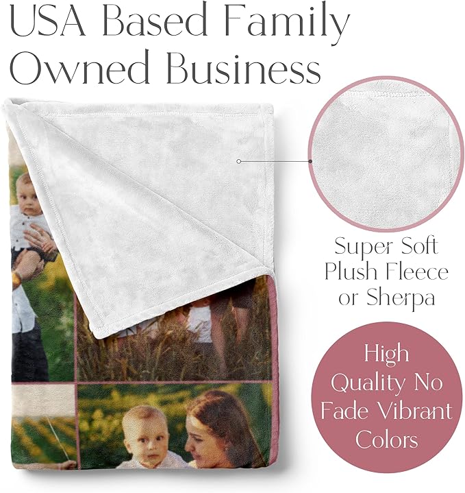 Ships Next Day, Custom Blanket with Picture - Printed in USA, Personalized Photo Blanket 4-Pic(Fleece – 96x120)