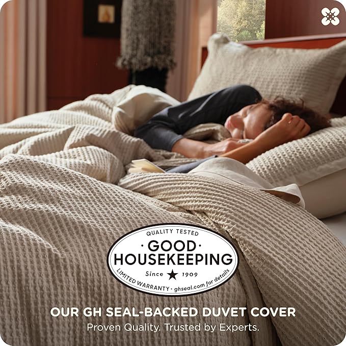 Bedsure Cotton Duvet Cover King - 100% Cotton Waffle Weave Khaki Duvet Cover King Size, GentleSoft™ and Breathable Tan Bedding Set for All Season, 3 Pieces, 104"x90"